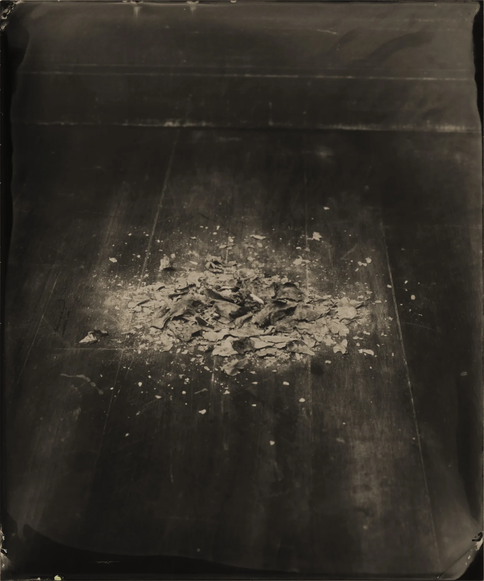 This image depicts a photograph by artist Ben Cauchi titled 'Untitled (Ashes)', an artwork made in 2008. The medium is tintype. The size of this artwork is 25x20 cm. This artwork was first shown in the exhibition 'Epilogue' at McNamara Gallery in 2009.